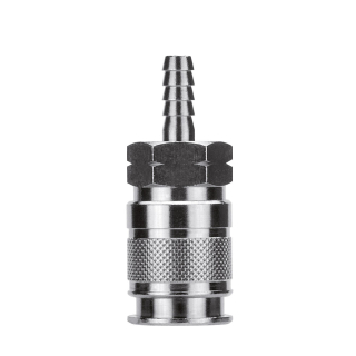 1/4" Socket x 1/2" Barb - Nickel-Plated Brass - Multisocket (Industrial/ARO/Tru-Flate) QD Coupler