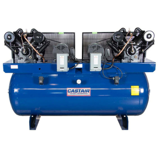 10 HP (x2) - 70 CFM @ 175 PSI - 3 Phase 208/230/460V - Cast Iron 758 RPM Pump - 240 Gallon Horizontal - Two Stage - Duplex Piston Air Compressor