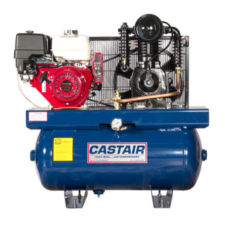 13 HP - 28.1 CFM @ 175 PSI - Honda GX390 - Cast Iron 995 RPM Pump - 30 Gallon Horizontal - Two Stage - Piston - Gas Air Compressor