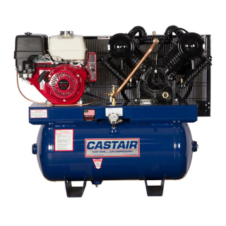 13 HP - 30.3 CFM @ 175 PSI - Honda GX390 - Cast Iron 635 RPM Pump - 30 Gallon Horizontal - Two Stage - Piston - Gas Air Compressor