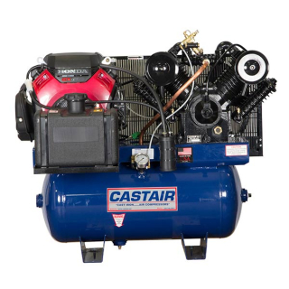 20 HP - 43.6 CFM @ 175 PSI - Honda GX630 - Cast Iron 885 RPM Pump - 30 Gallon Horizontal - Two Stage - Piston - Gas Air Compressor