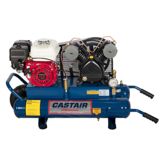 5.5 HP - 11.6 CFM @ 100 PSI - Honda GX160 - Cast Iron 1380 RPM Pump - 8 Gallon Portable Twin Horizontal - Single Stage - Gas Air Compressor