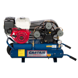 9 HP - 18.6 CFM @ 100 PSI - Honda GX270 - Cast Iron 1380 RPM Pump - 8 Gallon Portable Twin Horizontal - Single Stage - Gas Air Compressor