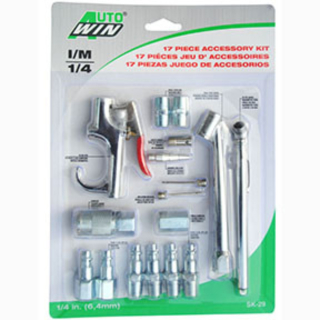 17pc. Blow Gun, Tire Gauge and Steel Coupler Set