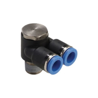 1/2" OD Tube x 1/2" NPT - Male Twin Banjo Connector - Push to Connect Fitting