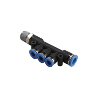 1/4" x 5/32" (4mm) OD Tube x 1/8" NPT - Male Triple Run Tee Connector - Push to Connect Fitting