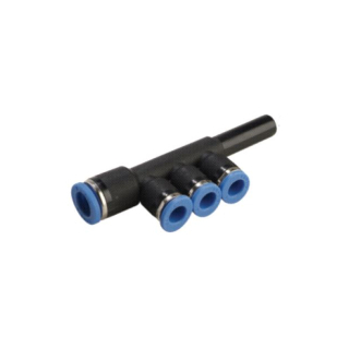 1/4" Stem x 5/32" (4mm) OD Tube - Triple Run Tee Plug In Reducer - Push to Connect Fitting