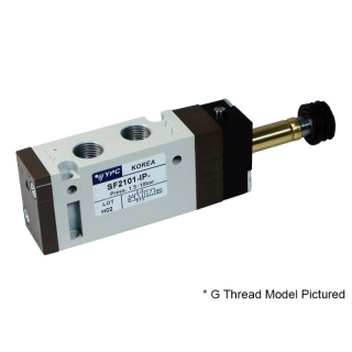 5/2 Single - 1/8" NPT - Air + Spring Return - Internal Pilot - Push Override - Solenoid Valve