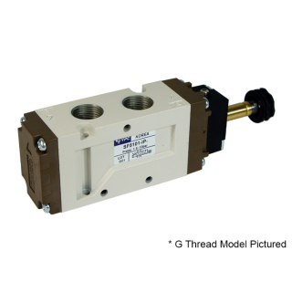 5/2 Single - 3/8" NPT - Air + Spring Return - Internal Pilot - Push Override & 3 Pin Coil - AC 110V - Solenoid Valve & Coil