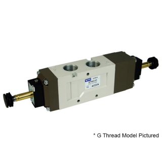 5/3 Open Center - 1/2" NPT - Spring Return - Internal Pilot - Push Override - Solenoid Valve